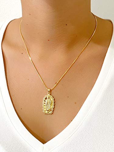 LESLIE BOULES Guadalupe 18K Gold Plated Pendant Necklace for Women Snake Chain Religious Jewelry