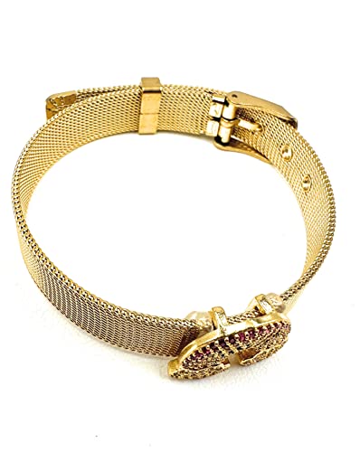 LESLIE BOULES Elevate Your Style with our Premium Gold Plated Bracelet Band with Rainbow Connector