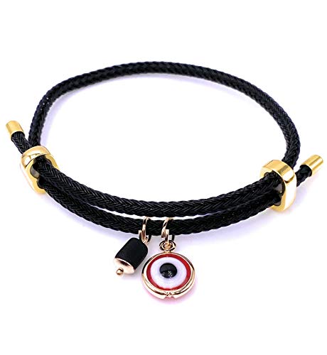 LESLIE BOULES Red Evil Eye Black Cord Bracelet with Genuine Azabache Stone Protection Jewelry