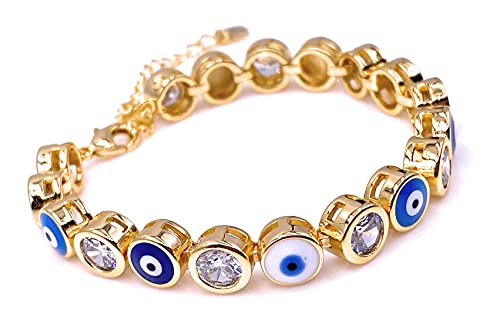 LESLIE BOULES 18K Gold Plated Multicolored Strand Evil Eyes Bracelet For Women Protection Jewelry