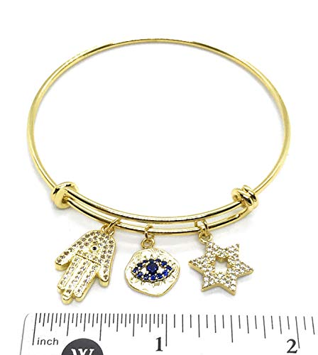 LESLIE BOULES Gold Plated Expandable Charm Bangle Bracelet Protection Jewelry