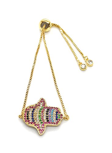 LESLIE BOULES Hamsa Hand Gold Bracelet Adjustable 18K Plated Sliding Chain Amuleto de Protección