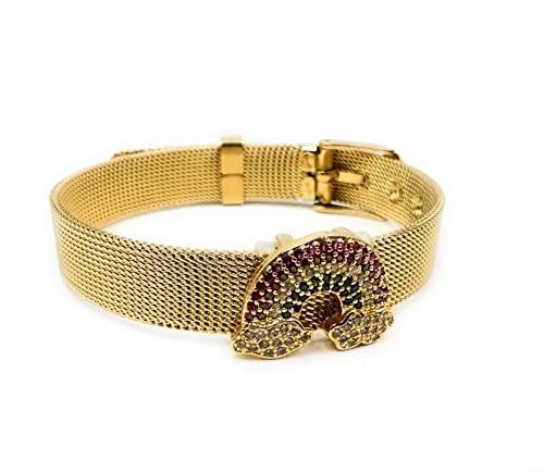 LESLIE BOULES Elevate Your Style with our Premium Gold Plated Bracelet Band with Rainbow Connector