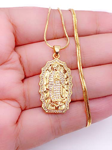 LESLIE BOULES Guadalupe 18K Gold Plated Pendant Necklace for Women Snake Chain Religious Jewelry