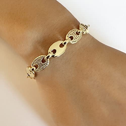 LESLIE BOULES 18K Gold Plated Puff Mariner Link Bracelet for Women Fashion Jewelry