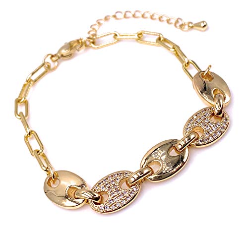 LESLIE BOULES 18K Gold Plated Puff Mariner Link Bracelet for Women Fashion Jewelry