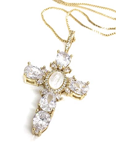 LESLIE BOULES Cross Rhinestone Pendant Necklace Our Lady of Guadalupe Jewelry for Women