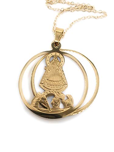 LESLIE BOULES Our Lady of Charity Shell Pendant Necklace 18K Gold Plated Chain 18 Inches Length