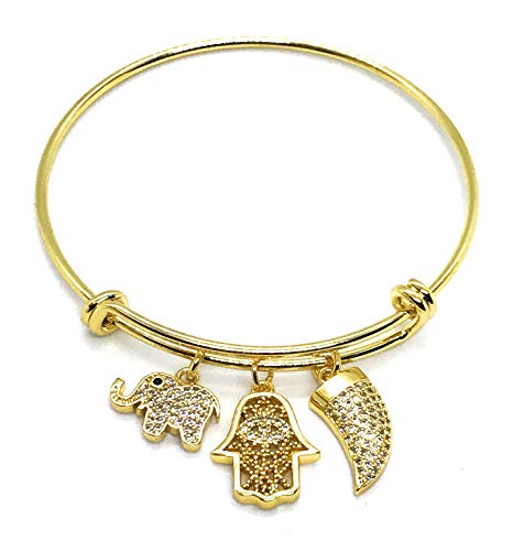 Gold Plated Expandable Charm Bangle Bracelet Fashion & Lucky Jewelry