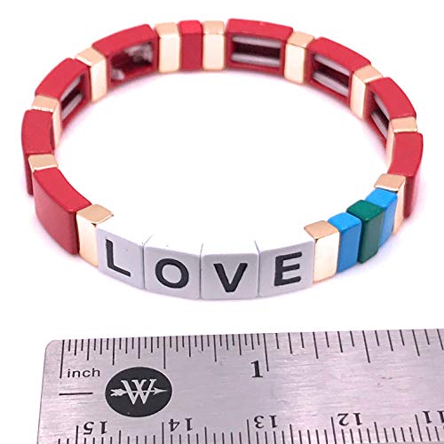 LESLIE BOULES Love Word Red Stretch Bracelet for Women Fashion Jewelry