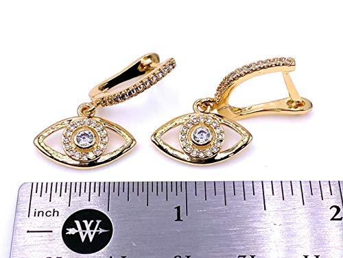 LESLIE BOULES 18K Gold Plated Evil Eye English Lock Earrings for Women