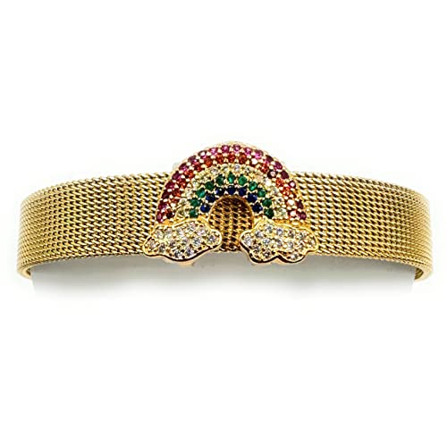 LESLIE BOULES Elevate Your Style with our Premium Gold Plated Bracelet Band with Rainbow Connector