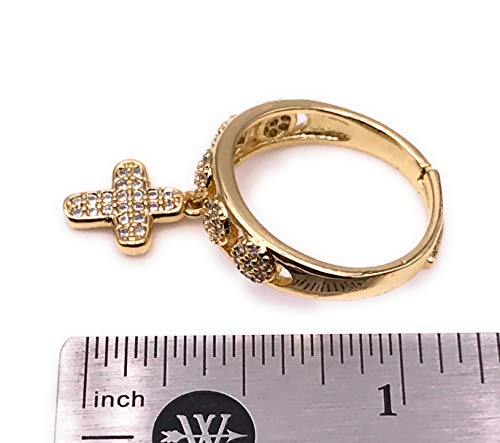 LESLIE BOULES 18K Gold Plated Charm Cross Ring for Women Adjustable Size Beautiful Gift