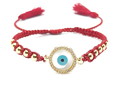 LESLIE BOULES Mother of Pearl Evil Eye Bracelet Boho Jewelry for Women