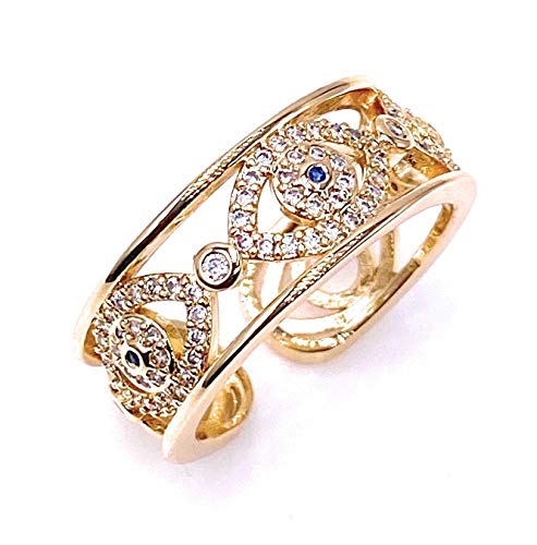 LESLIE BOULES 18K Gold Plated Evil Eye Cuff Ring for Women Protection Jewelry