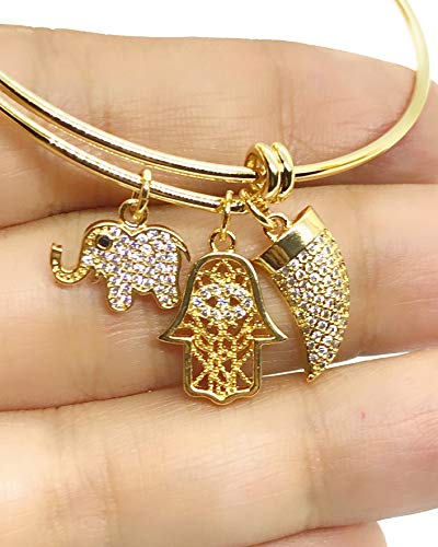 Gold Plated Expandable Charm Bangle Bracelet Fashion & Lucky Jewelry