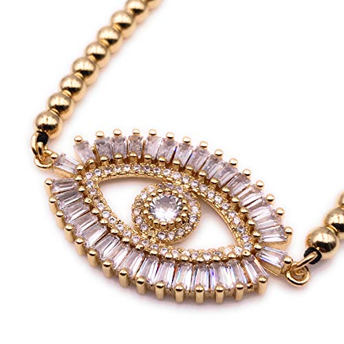 LESLIE BOULES Evil Eye Gold Plated Rhinestone Bracelet for Women Fashion Jewelry
