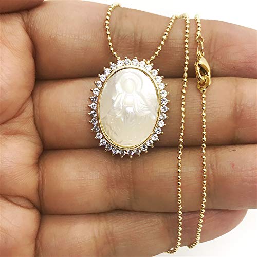 LESLIE BOULES Our Lady Of Grace Mother of Pearl Pendant Necklace Elegant Jewelry for Women