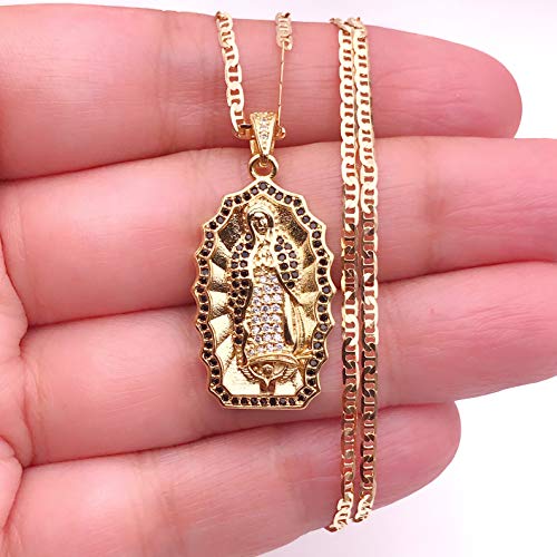 LESLIE BOULES Guadalupe Pendant Necklace for Women Catholic Jewelry 18K Gold Plated