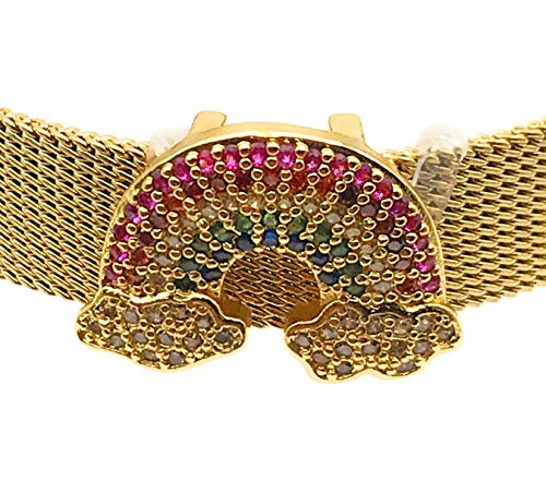 LESLIE BOULES Elevate Your Style with our Premium Gold Plated Bracelet Band with Rainbow Connector