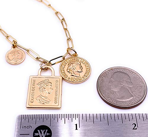 LESLIE BOULES Antique Coin Pendant Necklace with 18K Gold Plated Chain