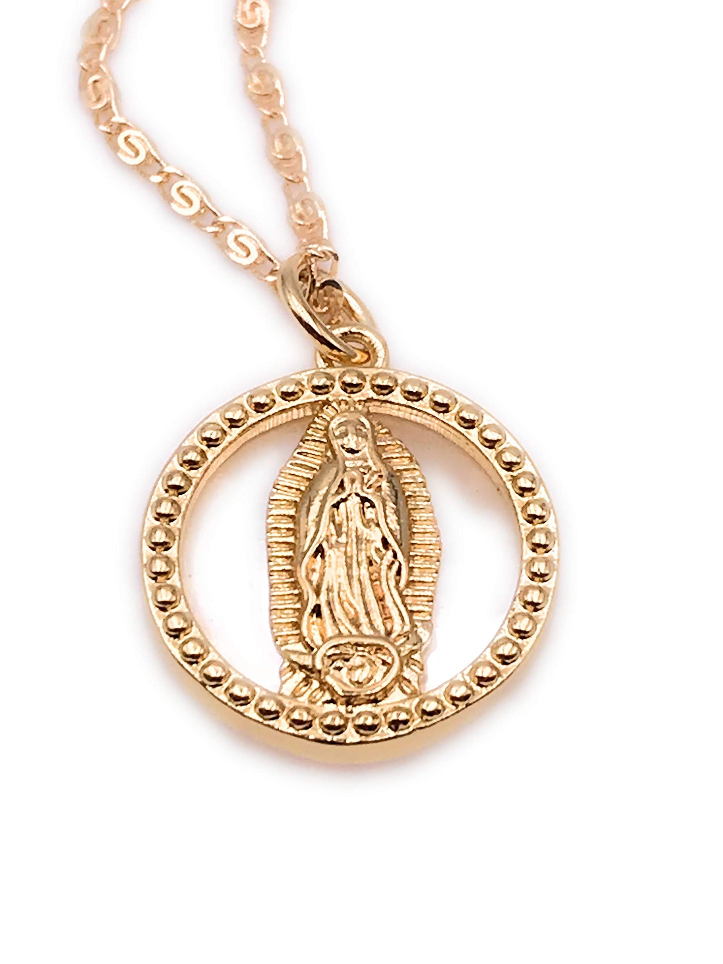 LESLIE BOULES Virgin Guadalupe Pendant Necklace for Women Gold Plated Chain