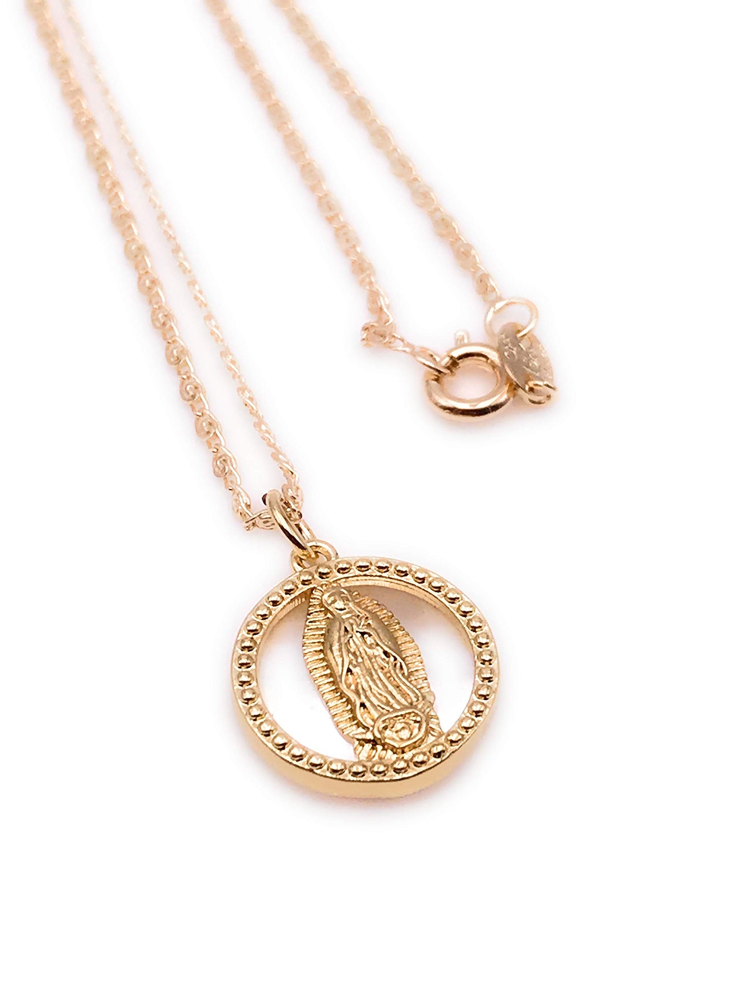 LESLIE BOULES Virgin Guadalupe Pendant Necklace for Women Gold Plated Chain