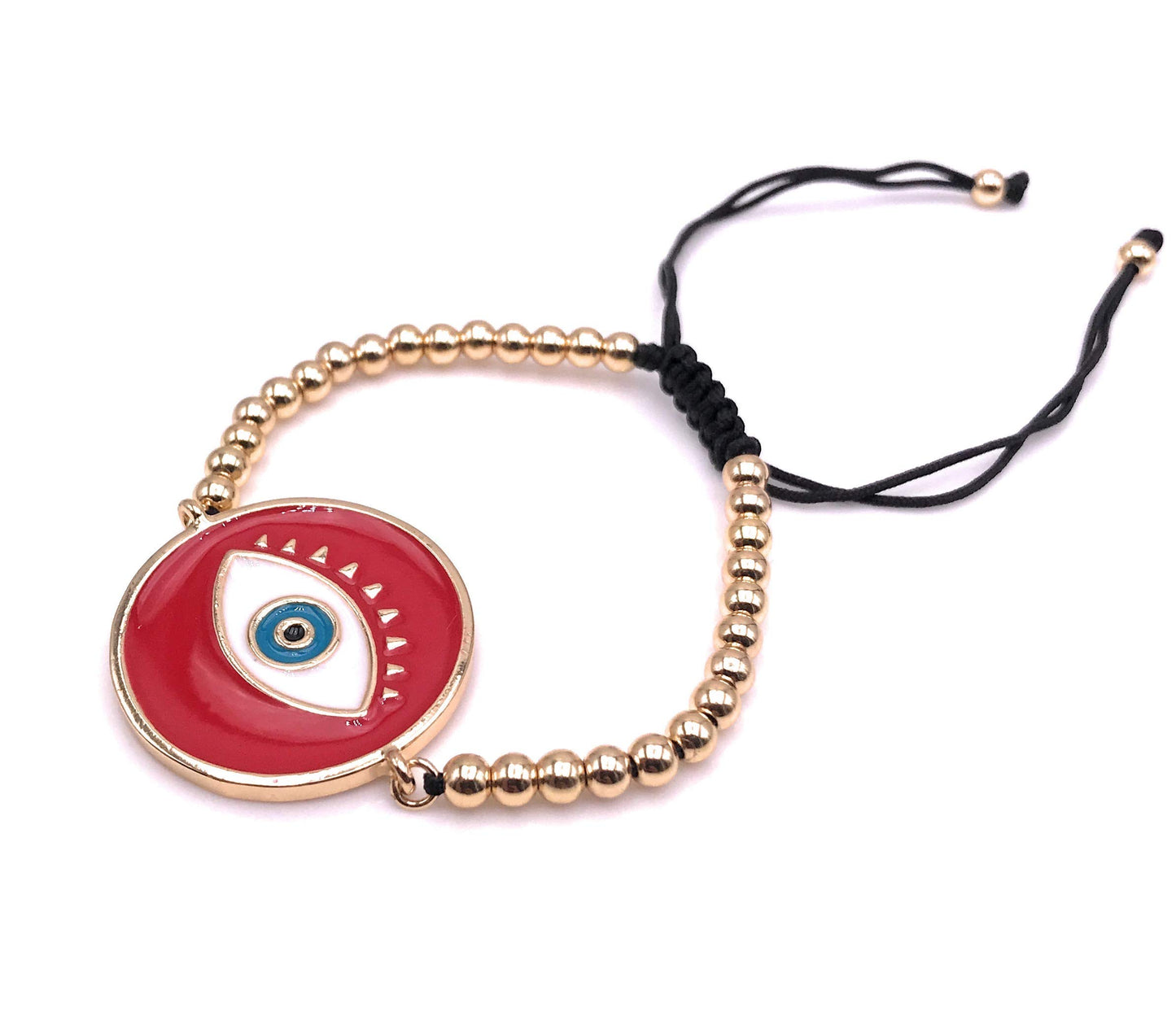 LESLIE BOULES Red Evil Eye Gold Beads Bracelet for Women Fashion Jewelry