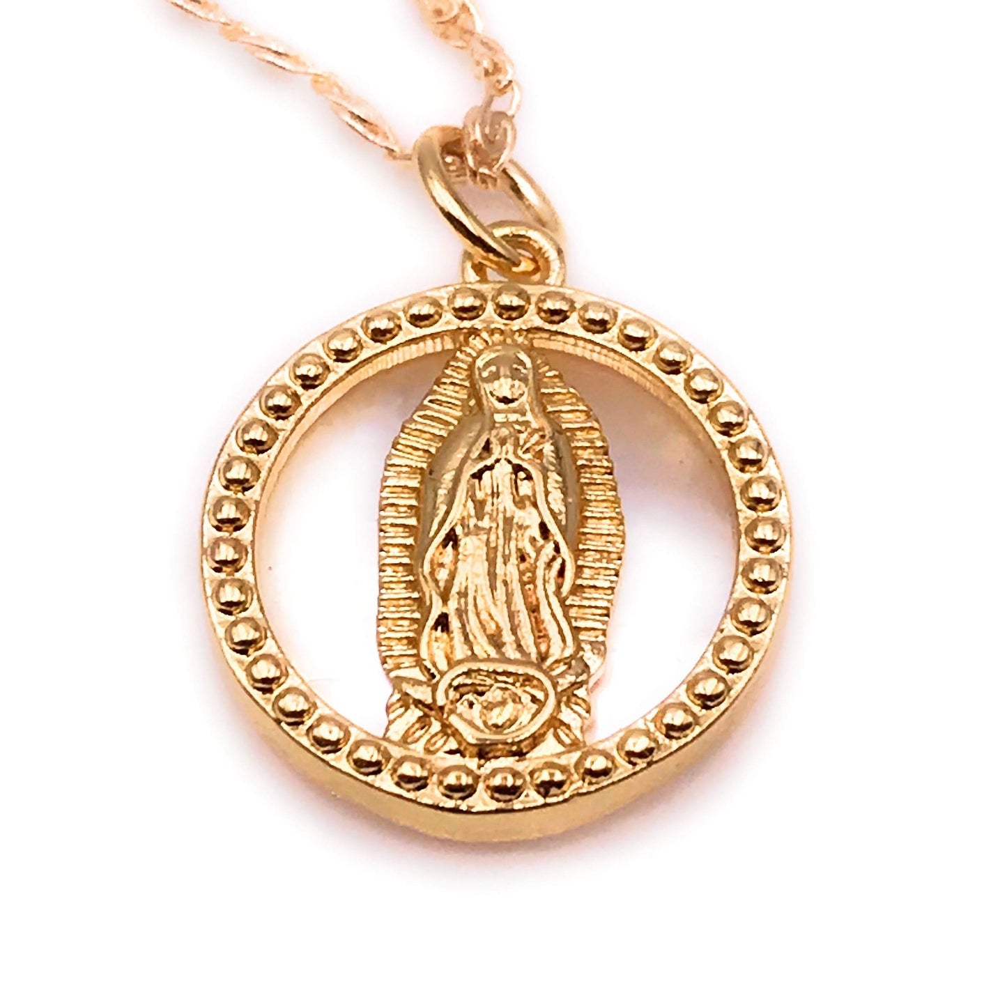 LESLIE BOULES Virgin Guadalupe Pendant Necklace for Women Gold Plated Chain