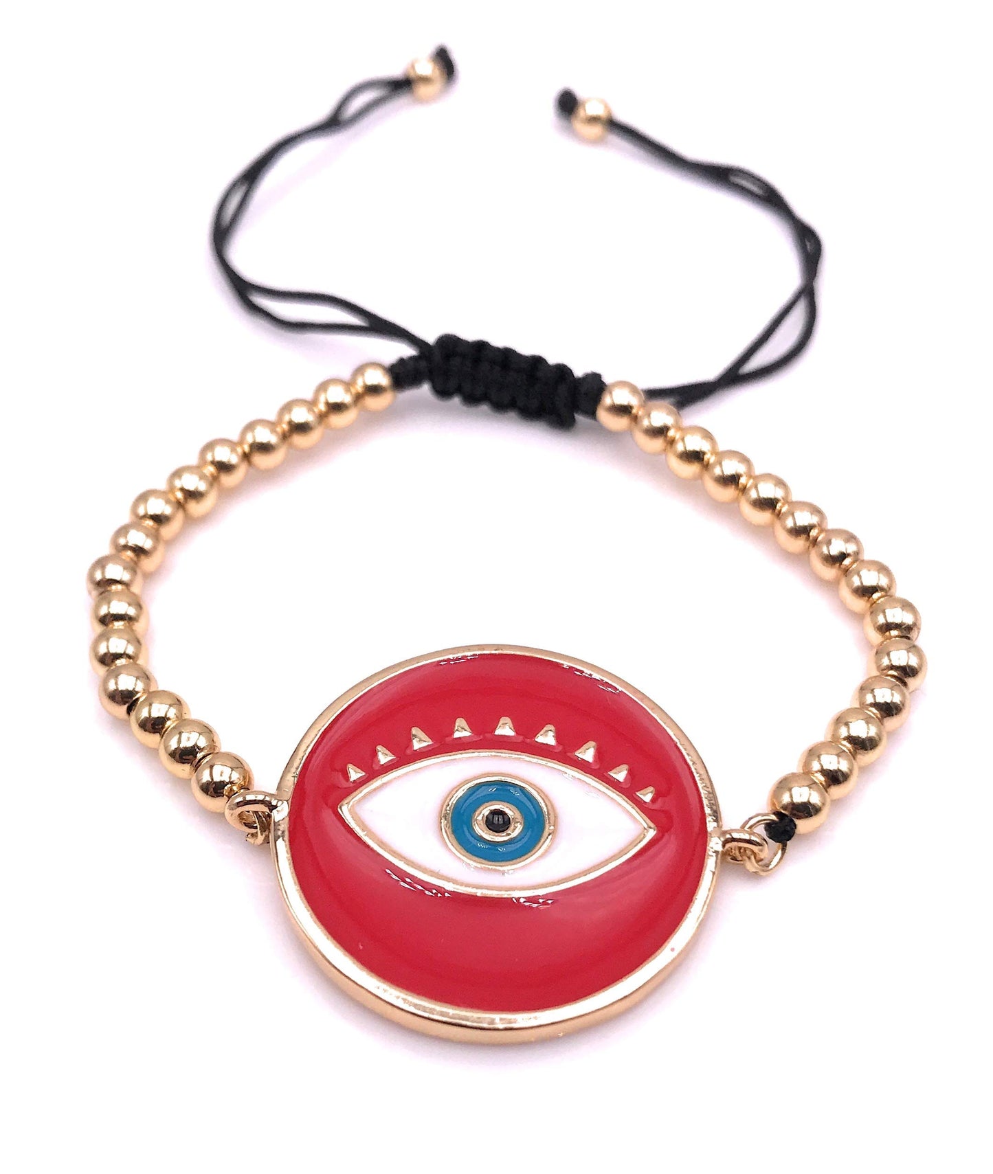 LESLIE BOULES Red Evil Eye Gold Beads Bracelet for Women Fashion Jewelry