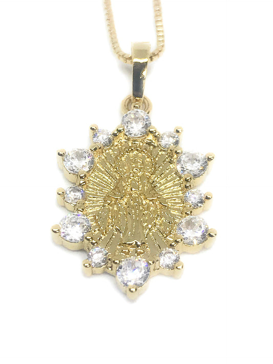 LESLIE BOULES Virgen La Milagrosa Gold Pendant 18K Plated Chain 18 Inches Length