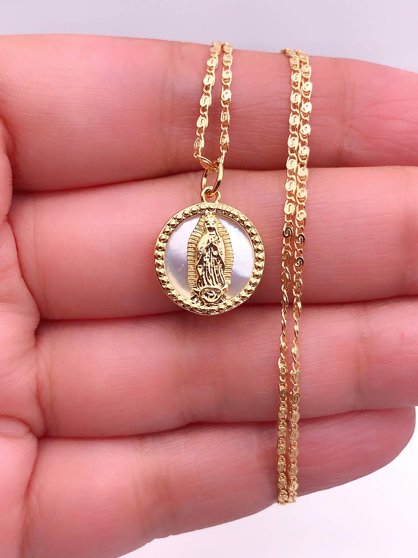 LESLIE BOULES Virgin Guadalupe Pendant Necklace for Women Gold Plated Chain